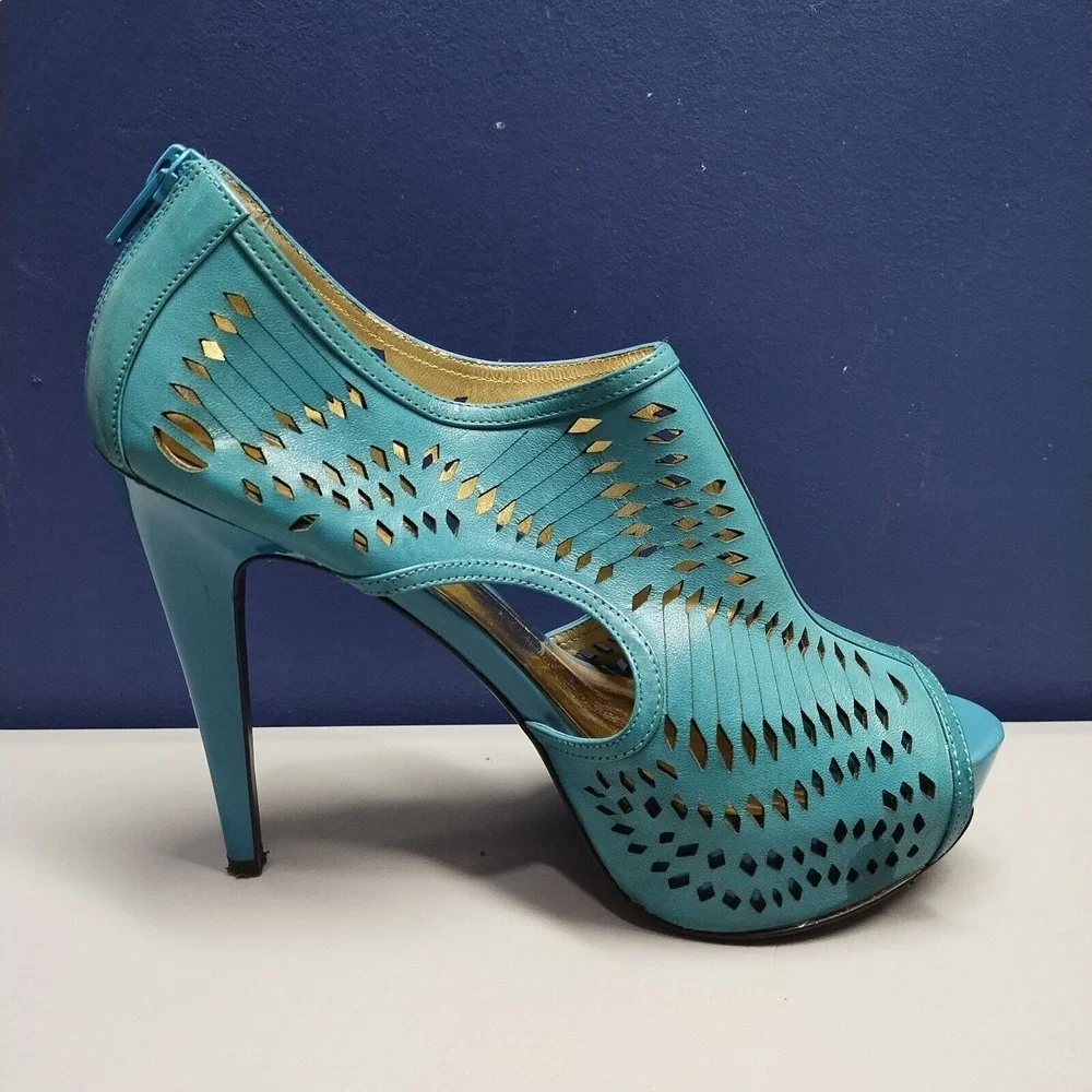 Carlos Santana Joplin Platform Heels Womens 8 Turquoise Leather Cut Out Open Toe